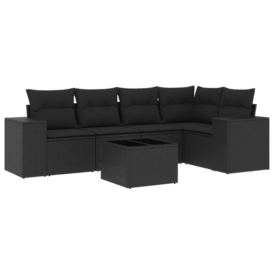 Salon de jardin 6 pcs avec coussins noir résine tressée - 2