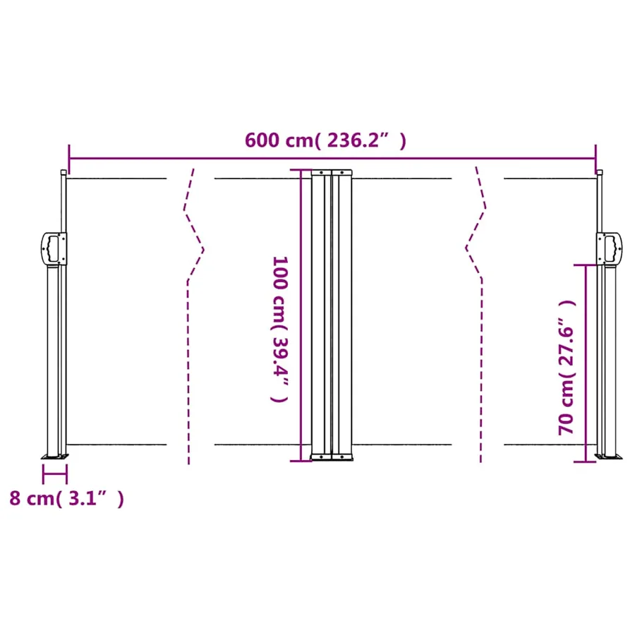 Auvent latéral rétractable marron 100x600 cm - 10