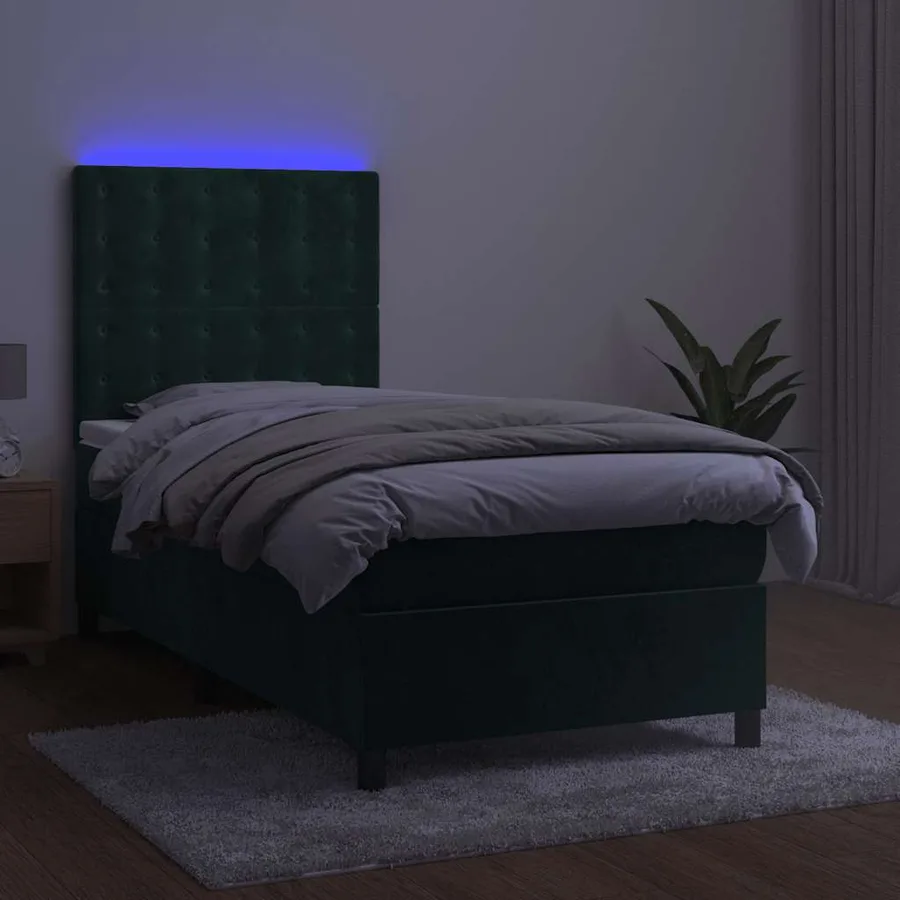 Sommier à lattes de lit et matelas et LED Vert foncé 90x190 cm - 4