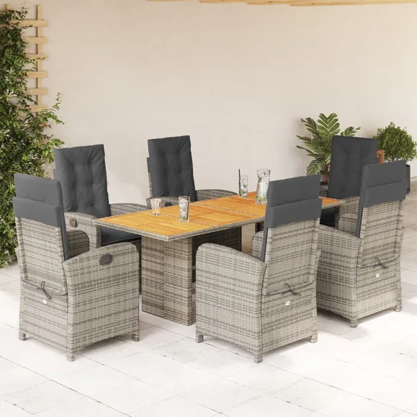 Ensemble à manger de jardin et coussins 7 pcs gris rotin