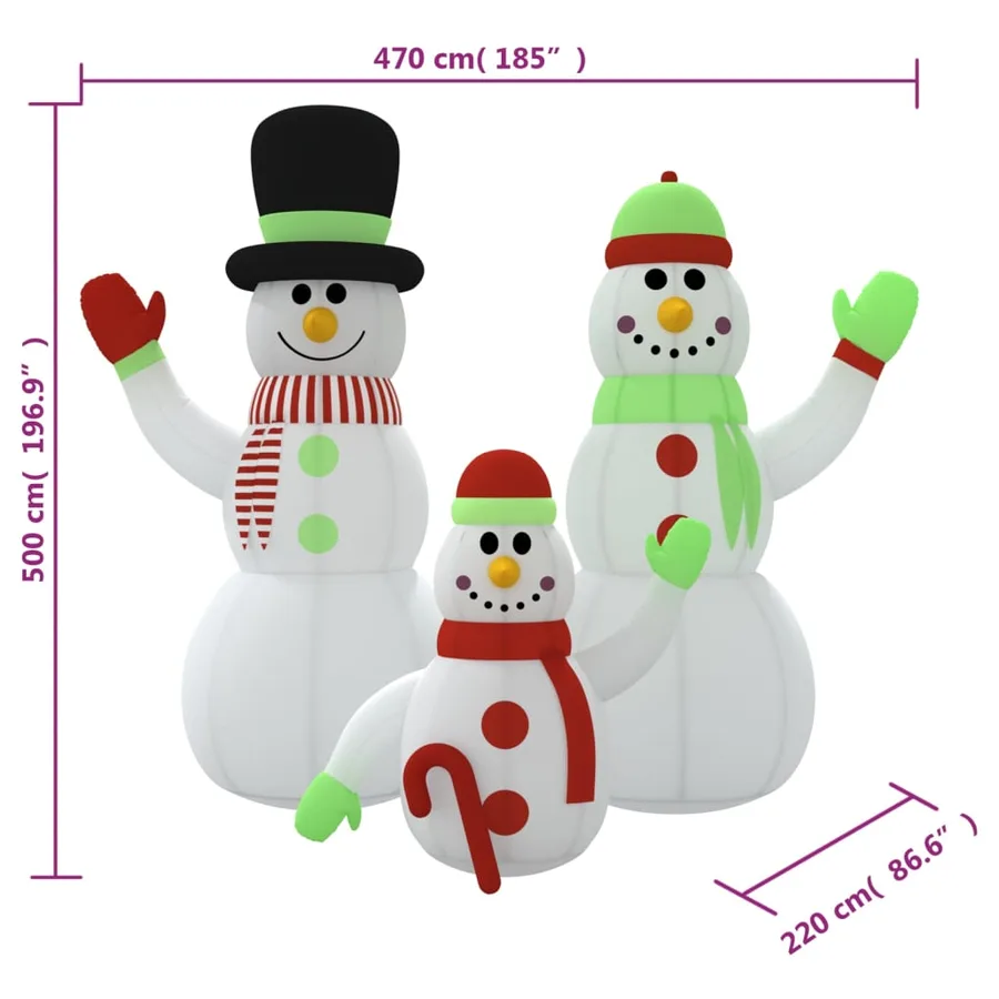 Famille de bonhomme de neige gonflable avec LED 500 cm - 12