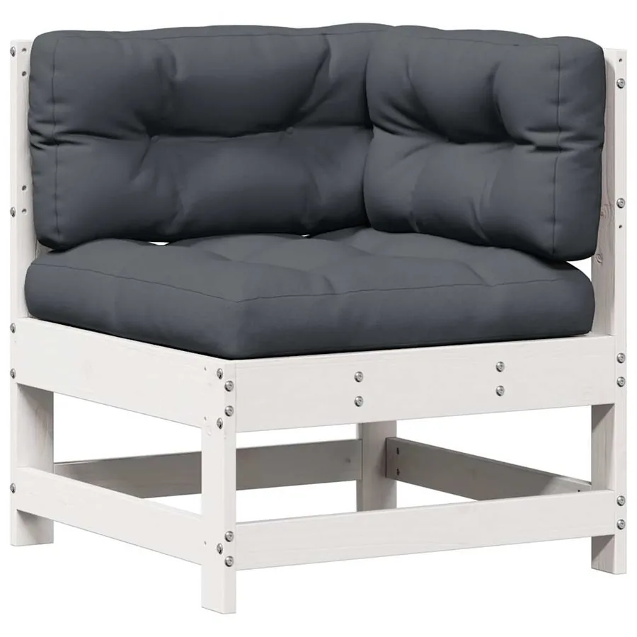 Salon de jardin 7 pcs avec coussins blanc bois de pin massif - 4