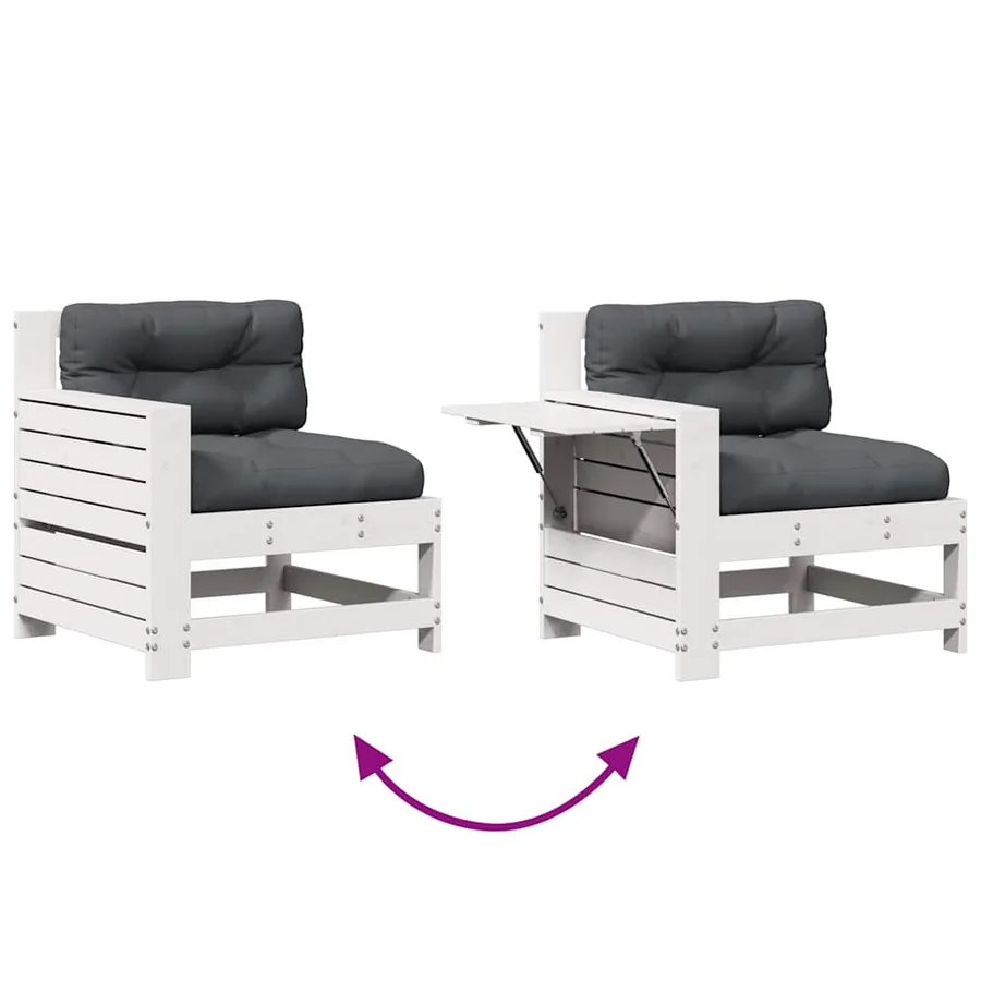 Salon de jardin 7 pcs avec coussins blanc bois de pin massif - 8