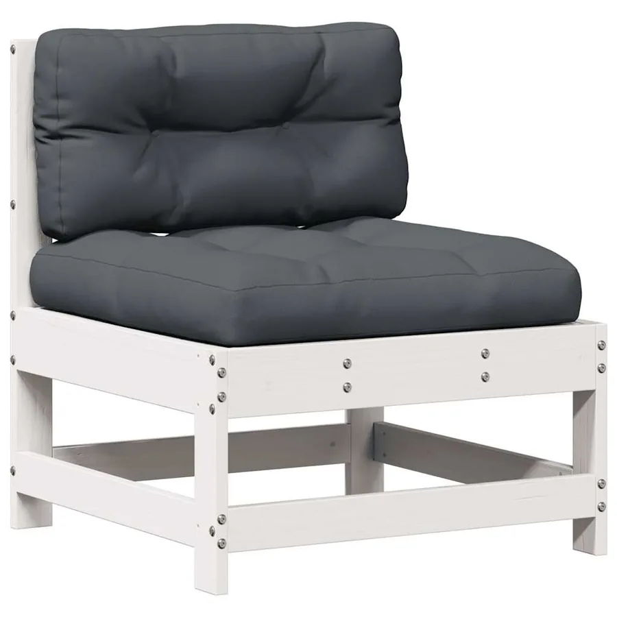 Salon de jardin 4 pcs avec coussins blanc bois de pin massif - 6