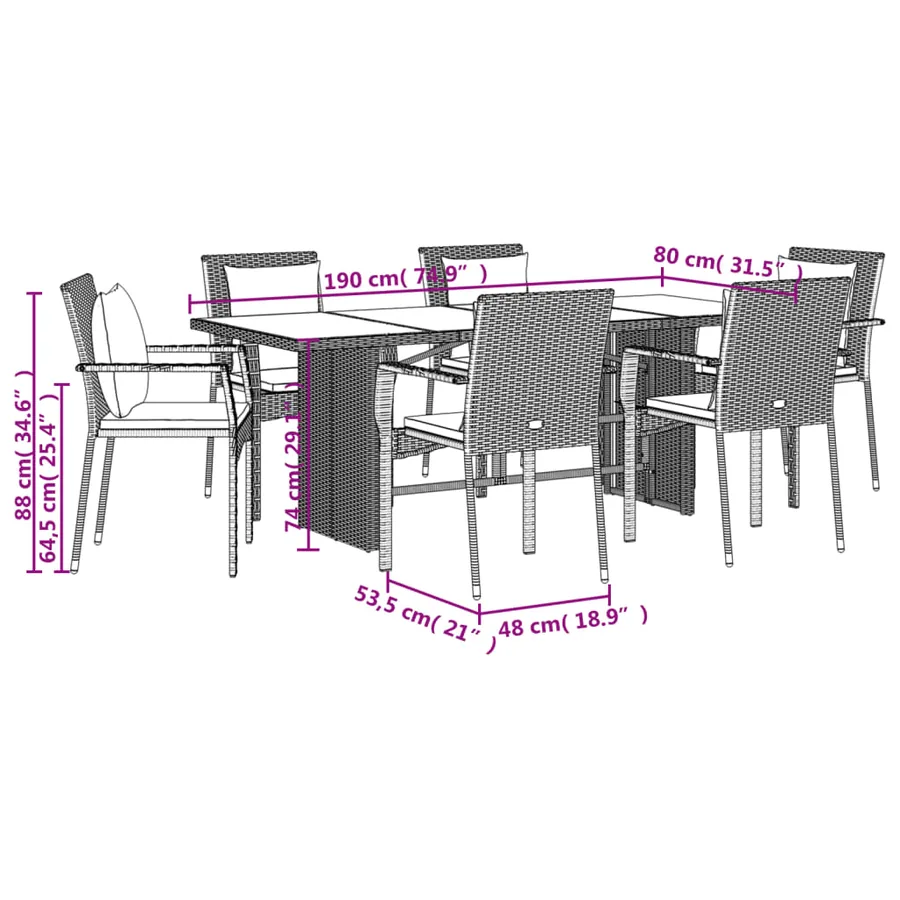 Ensemble à manger de jardin 9 pcs coussins gris résine tressée - 7