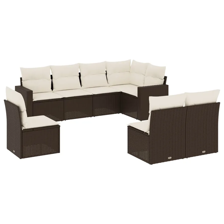 Salon de jardin 8 pcs avec coussins marron résine tressée - 2
