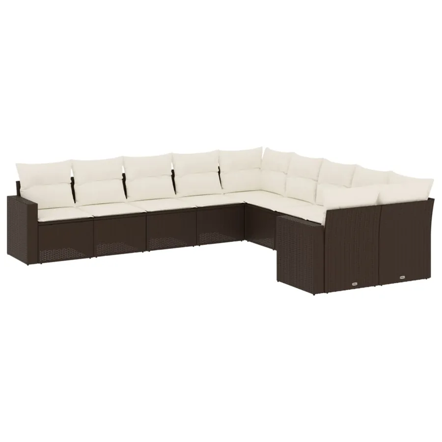 Salon de jardin 10 pcs avec coussins marron résine tressée - 2
