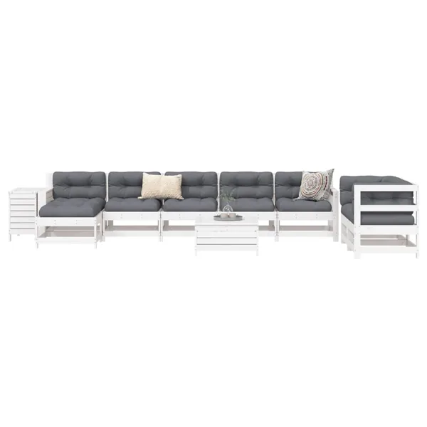 Salon de jardin 10 pcs blanc bois de pin massif