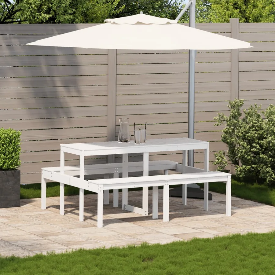 Table de pique-nique blanc 160x134x75 cm bois massif de pin - 3