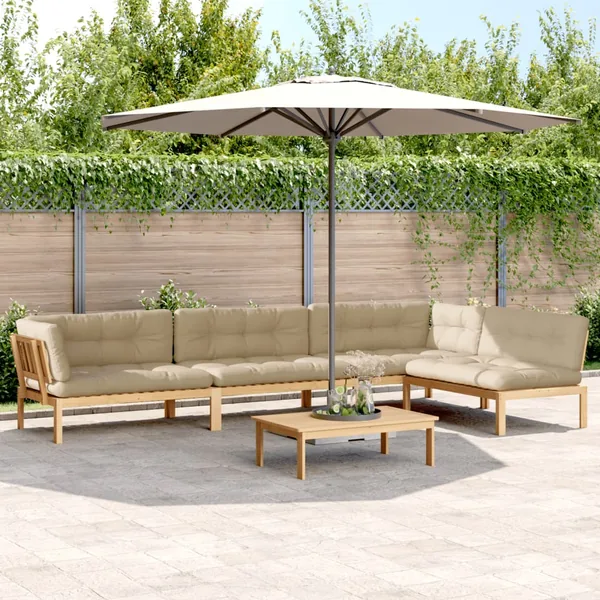 Salon palette de jardin avec coussins 5pcs bois d'acacia massif