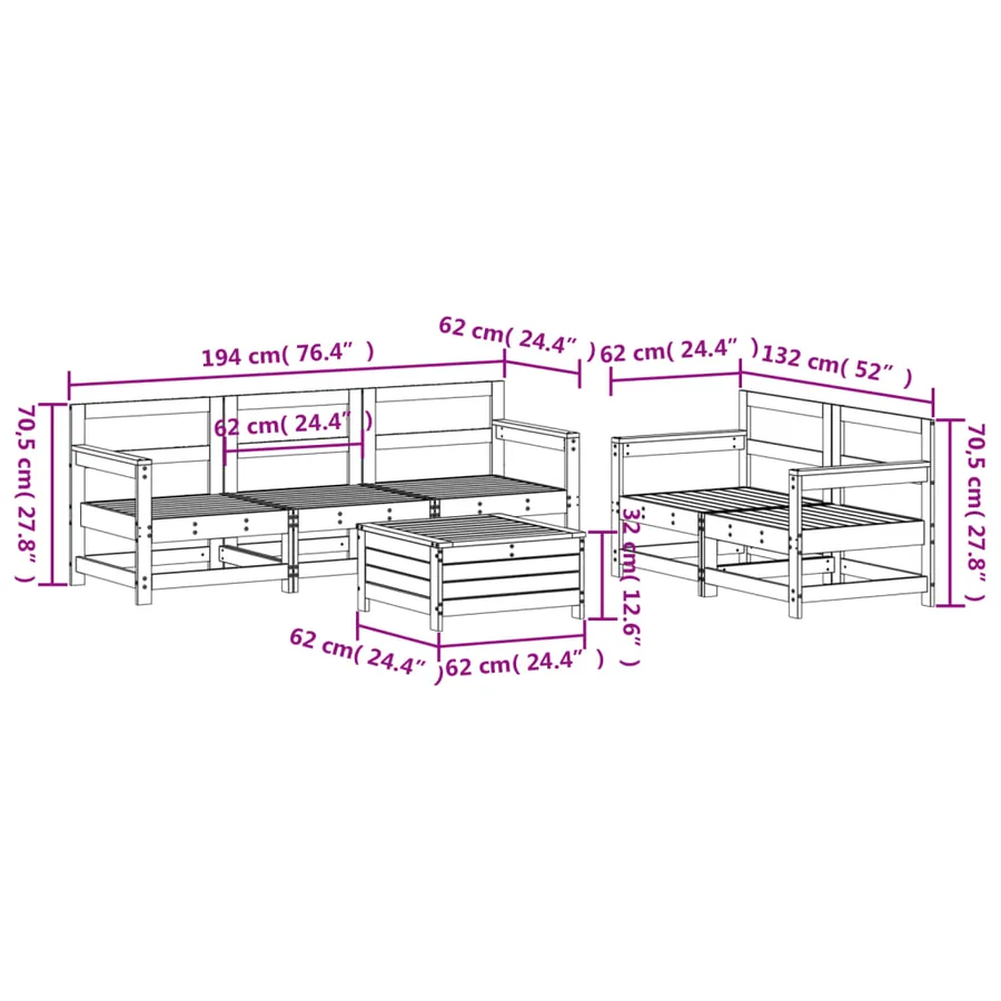 Salon de jardin 6 pcs bois de pin imprégné - 9