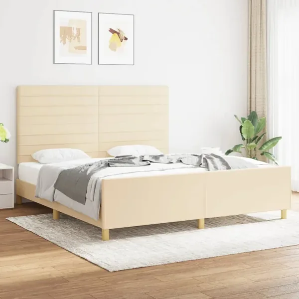 Cadre de lit sans matelas crème 180x200 cm tissu