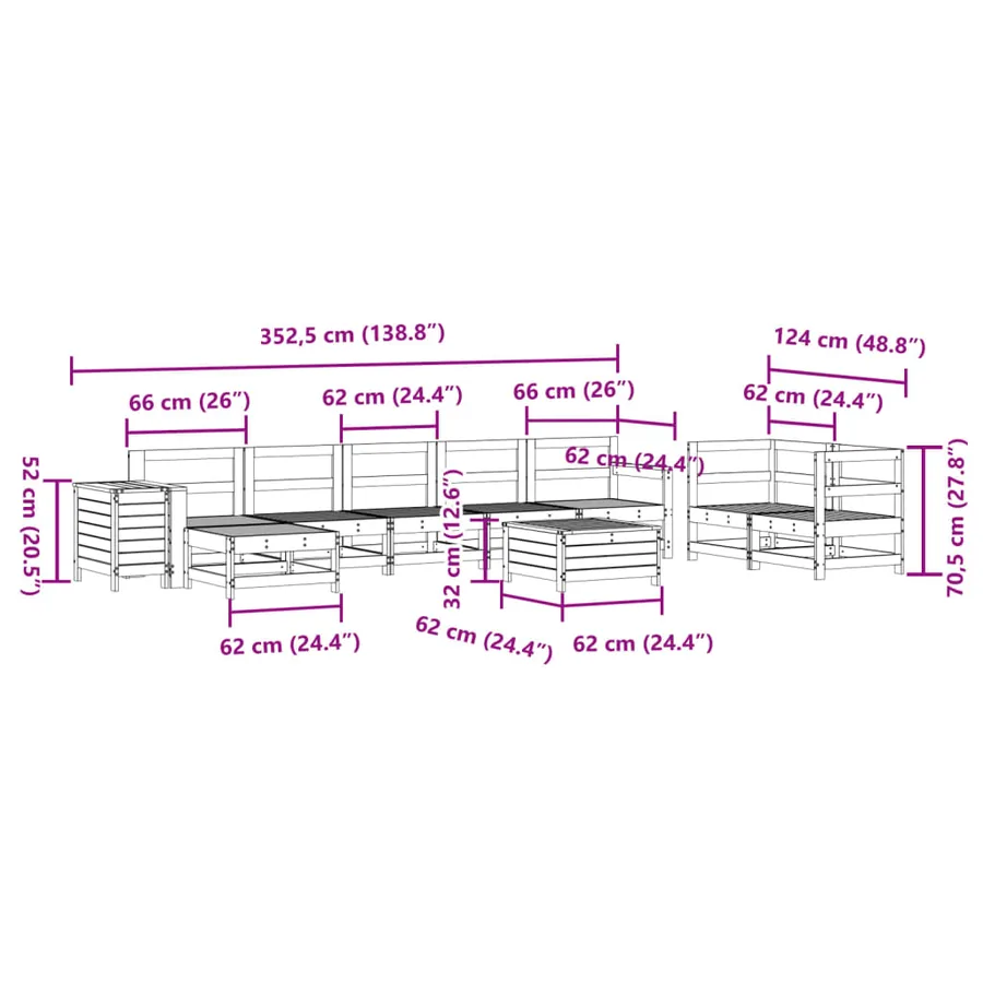 Salon de jardin 10 pcs bois de pin massif - 14