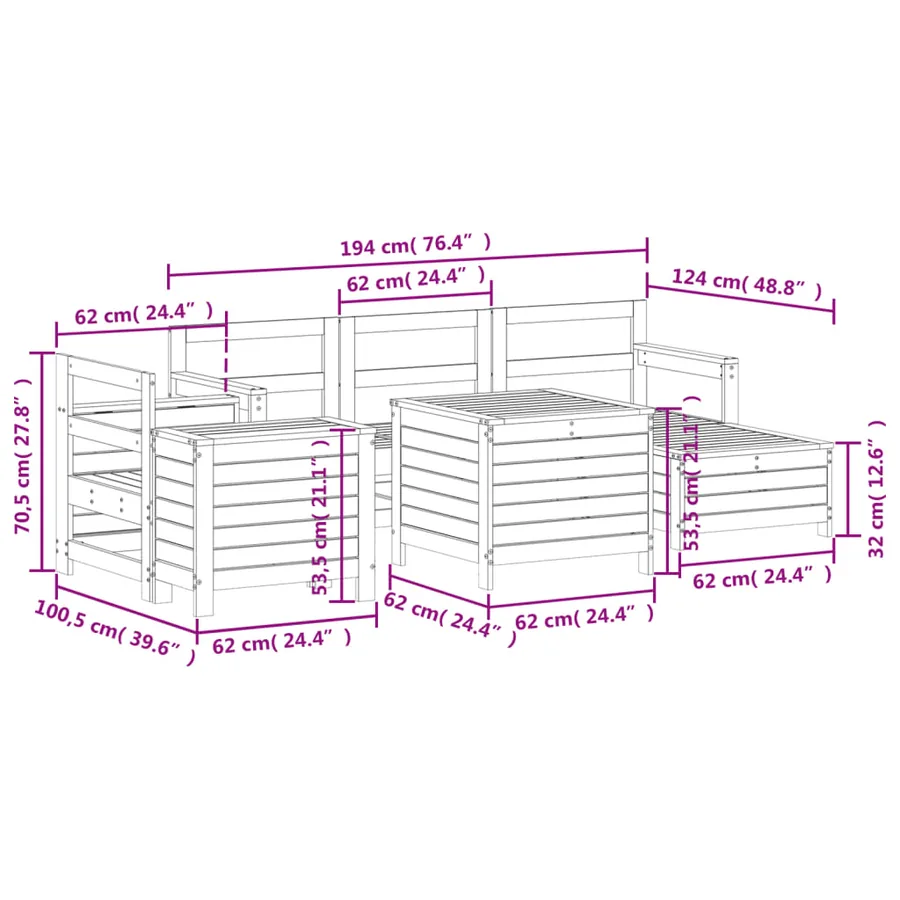 Salon de jardin 7 pcs bois de pin massif - 14