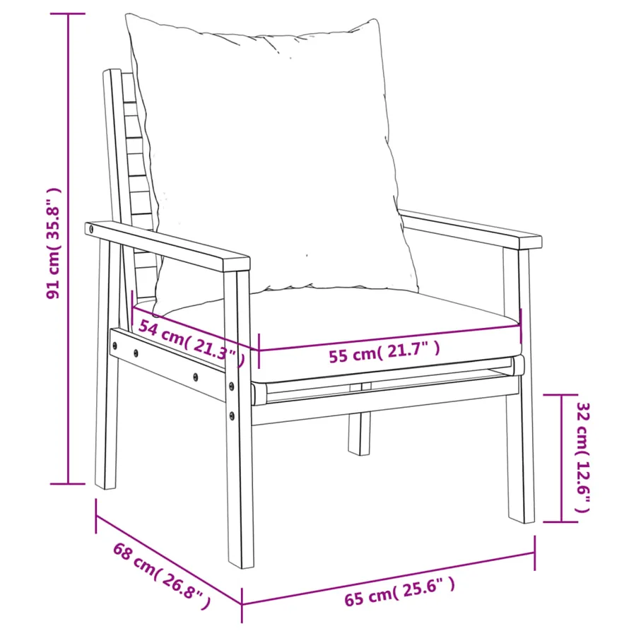 Fauteuil de jardin lot de 2 avec coussin bois massif d'acacia - 11