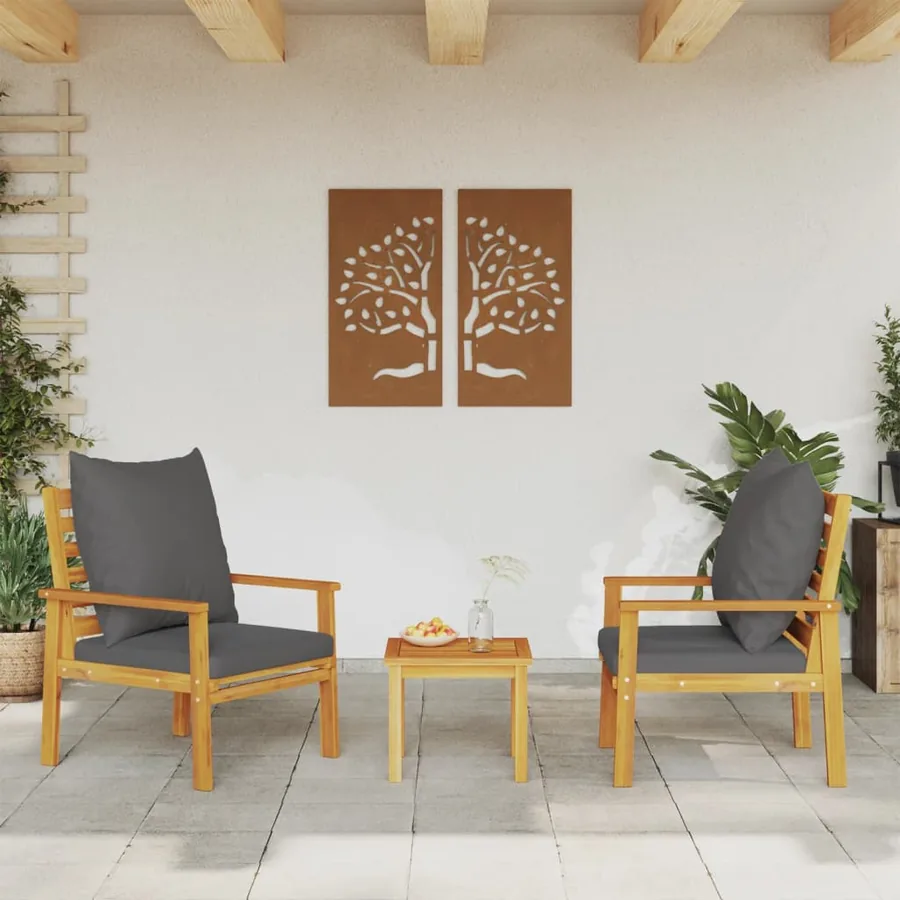 Fauteuil de jardin lot de 2 avec coussin bois massif d'acacia - 3