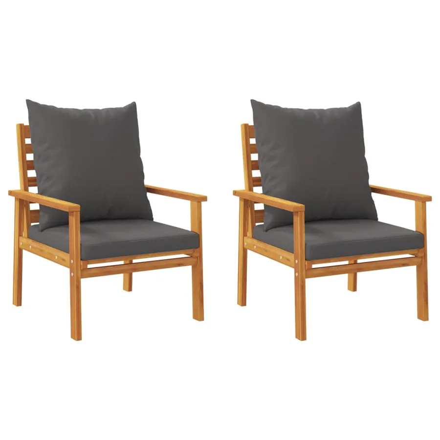 Fauteuil de jardin lot de 2 avec coussin bois massif d'acacia - 6