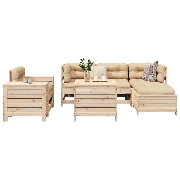 Salon de jardin 7 pcs bois de pin massif