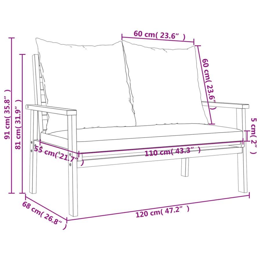 Ensemble de jardin avec coussin bois massif acacia - 10