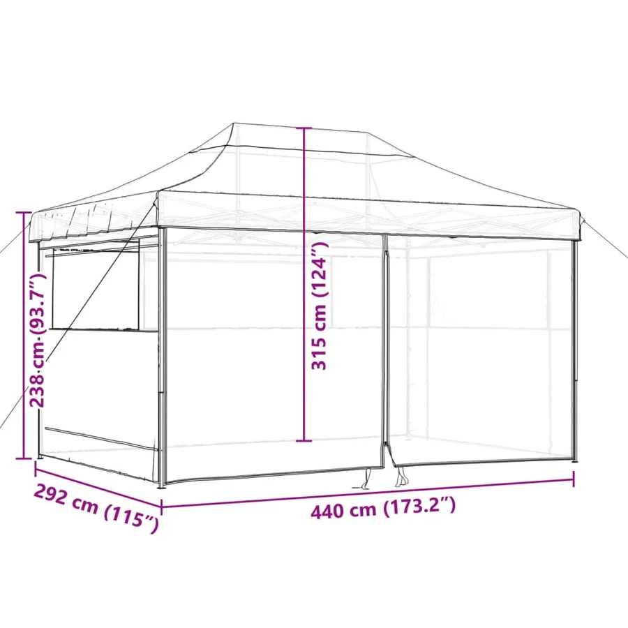 Tente de réception pliable escamotable 4 parois latérales taupe - 10