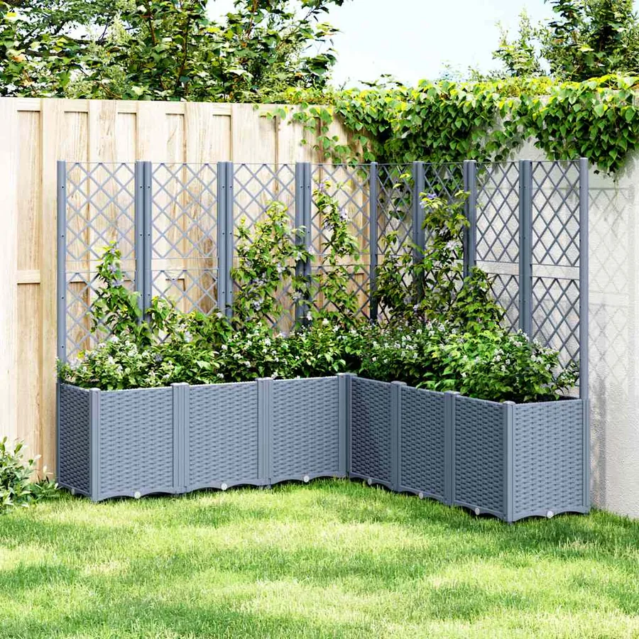 Jardinière avec treillis bleu gris 160x160x140 cm PP