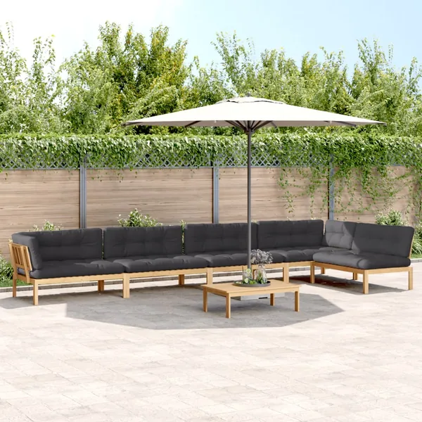 Salon palette de jardin avec coussins 6pcs bois d'acacia massif