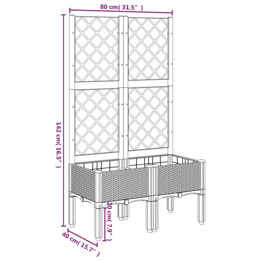 Jardinière avec treillis marron 80x40x142 cm PP - 8