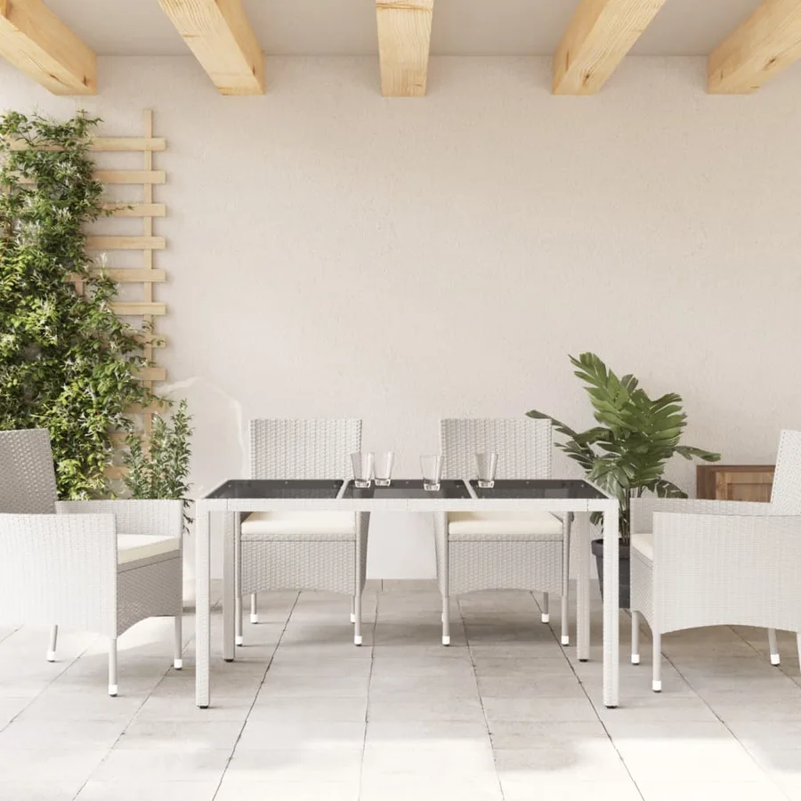 Table de jardin avec dessus en verre blanc résine tressée - 3