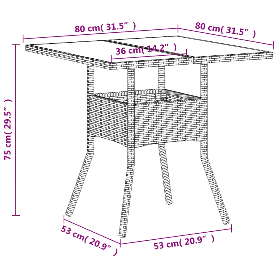 Table de jardin dessus en verre blanc 80x80x75cm résine tressée - 11