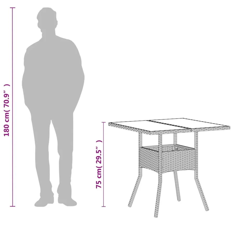 Table de jardin dessus en verre blanc 80x80x75cm résine tressée - 12