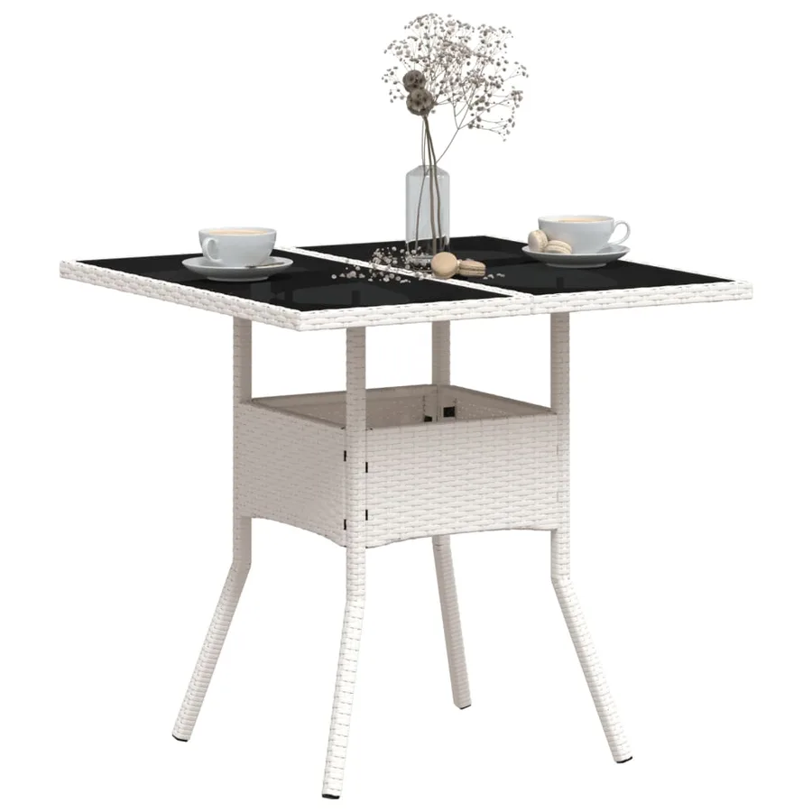 Table de jardin dessus en verre blanc 80x80x75cm résine tressée - 4