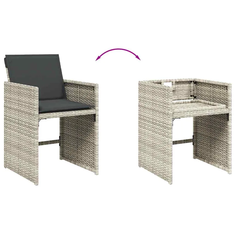 Ensemble à manger de jardin 11pcs avec coussins gris poly rotin - 6