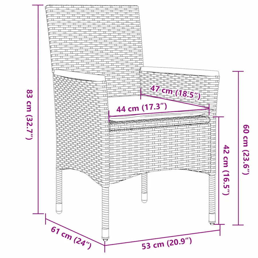 Ensemble à manger de jardin et coussins 3 pcs noir rotin acacia - 8