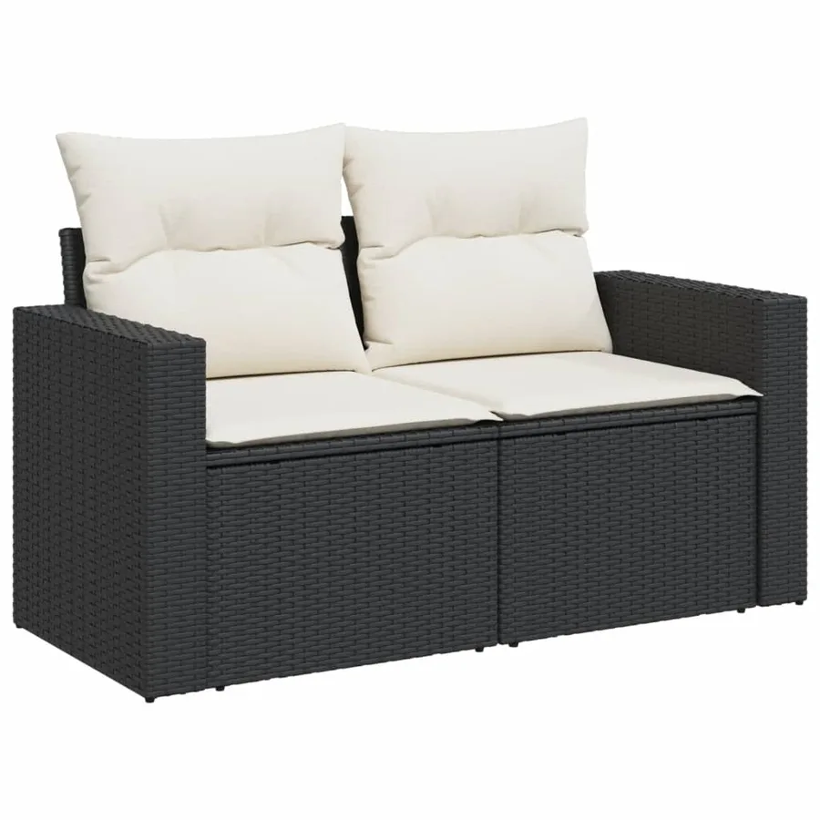 Salon de jardin 9 pcs avec coussins noir résine tressée - 3