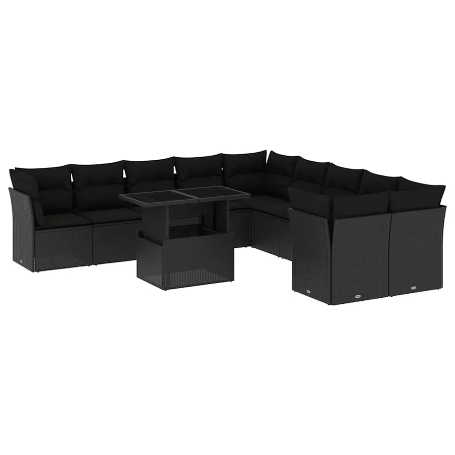 Salon de jardin 11 pcs avec coussins noir résine tressée - 2