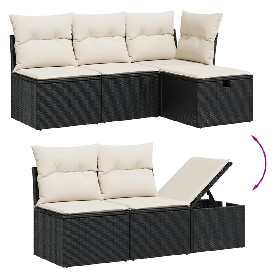 Salon de jardin 7 pcs avec coussins noir résine tressée 62 x 62 x 69 cm - 66,9 kg - 7