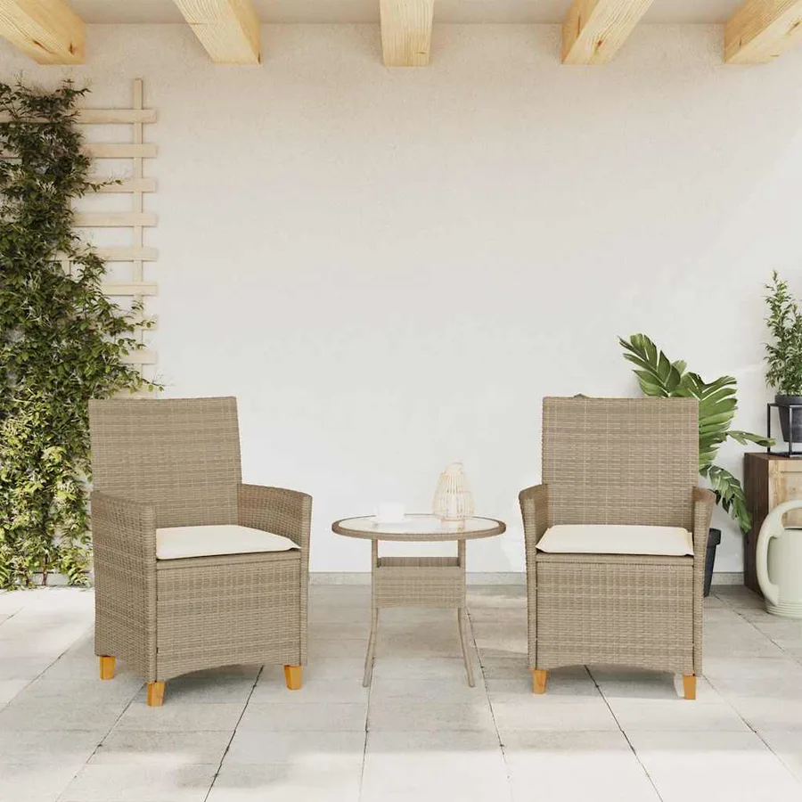 Chaises de jardin coussins lot de 2 beige résine tressée bois - 3