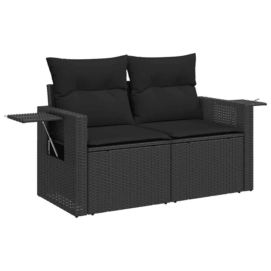 Salon de jardin 10 pcs avec coussins noir résine tressée - 3