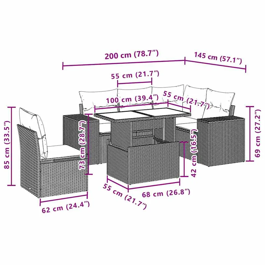 Salon de jardin 6 pcs avec coussins noir résine tressée - 10
