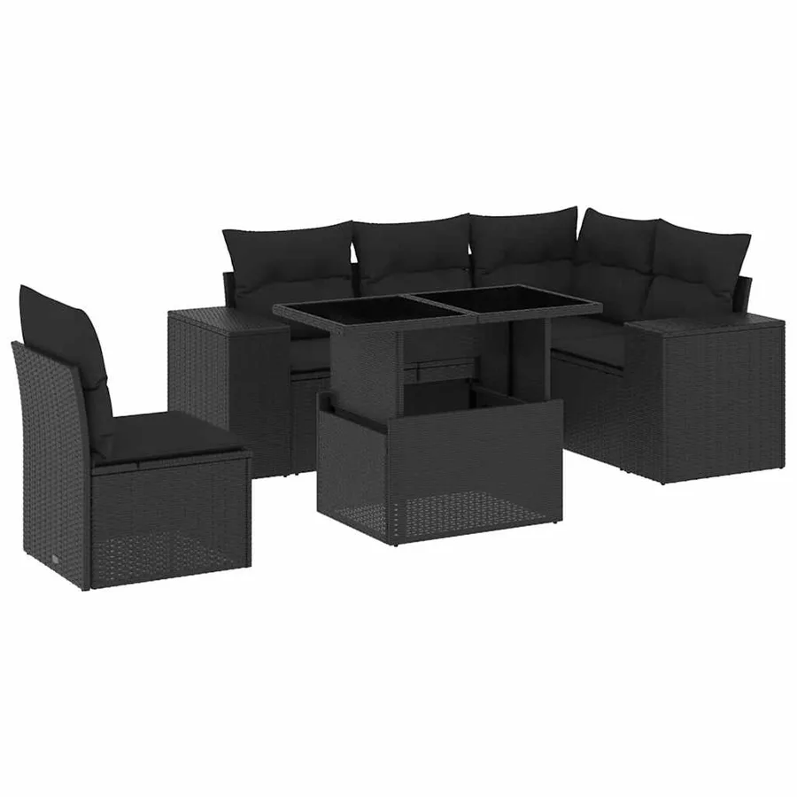 Salon de jardin 6 pcs avec coussins noir résine tressée - 2