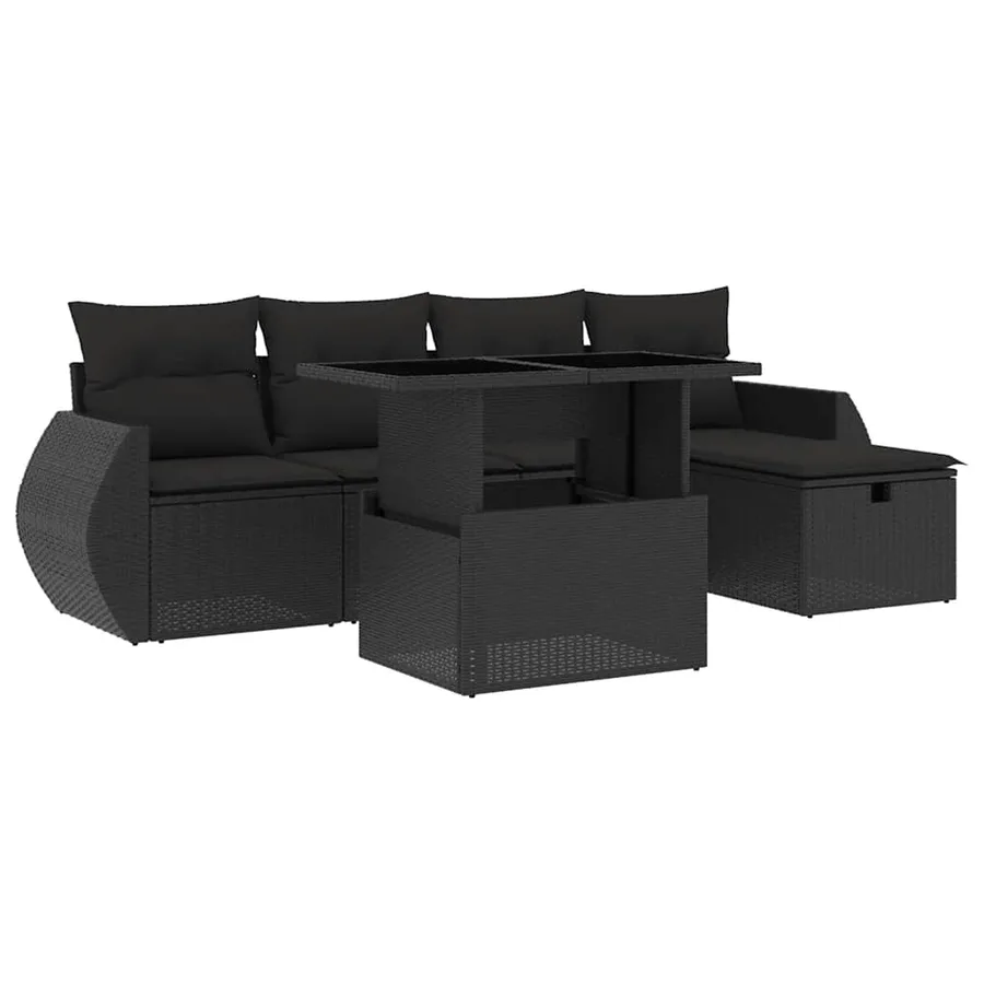 Salon de jardin 6 pcs avec coussins noir résine tressée - 2