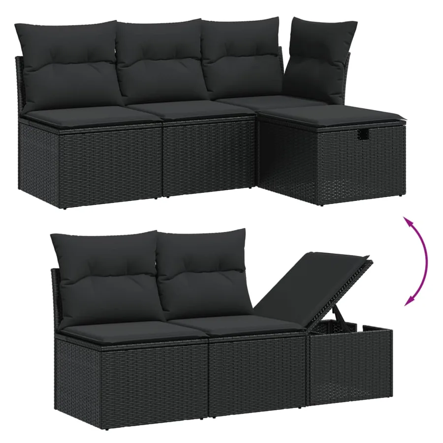 Salon de jardin 6 pcs avec coussins noir résine tressée - 7