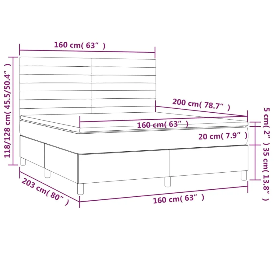 Sommier à lattes de lit avec matelas Gris clair 160x200cm Tissu - 6
