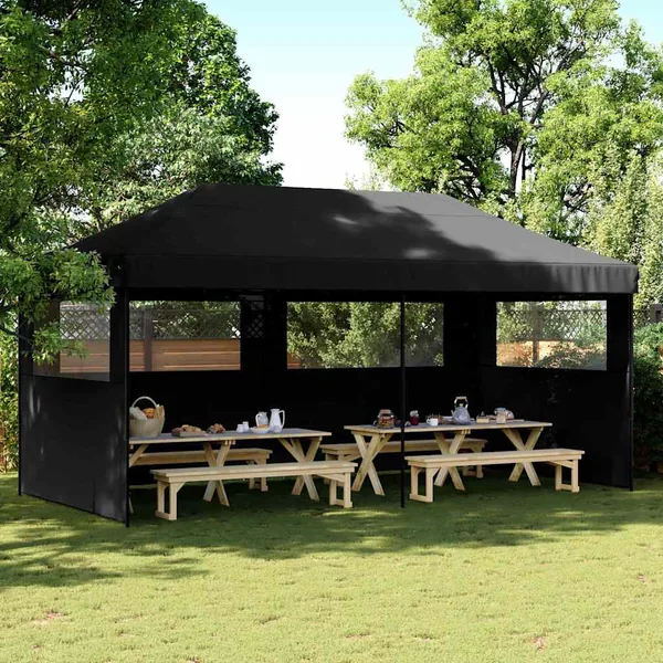 Tente de réception pliable escamotable 3 parois latérales noir
