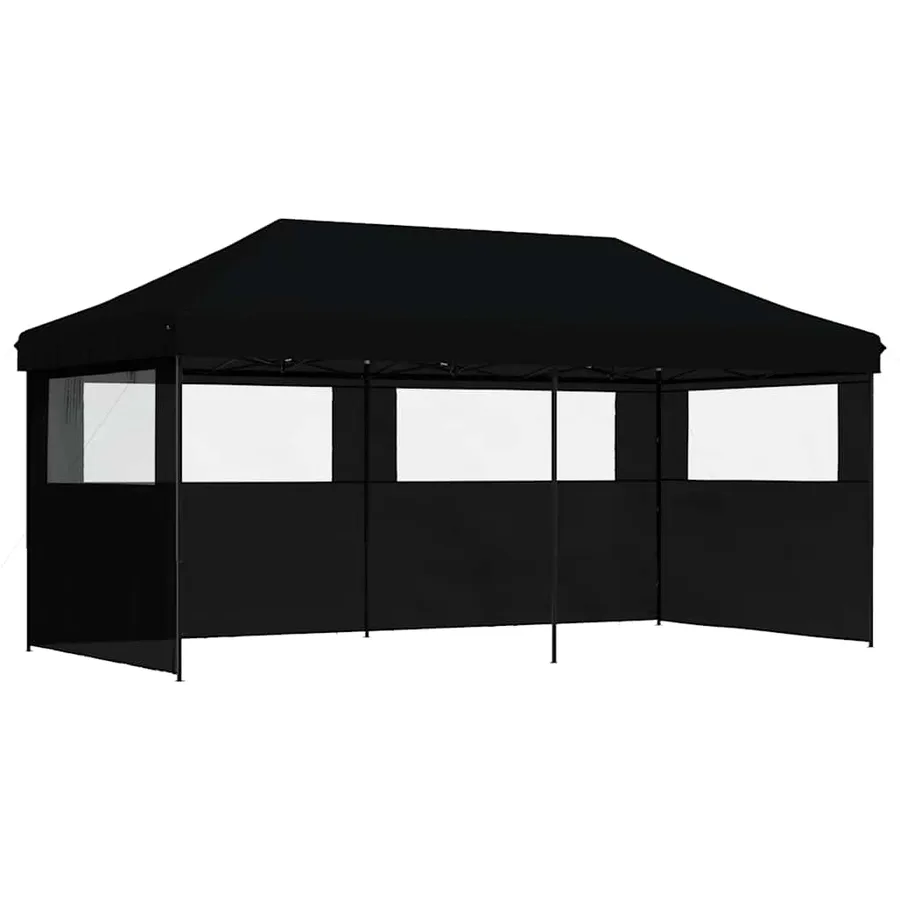 Tente de réception pliable escamotable 3 parois latérales noir - 2