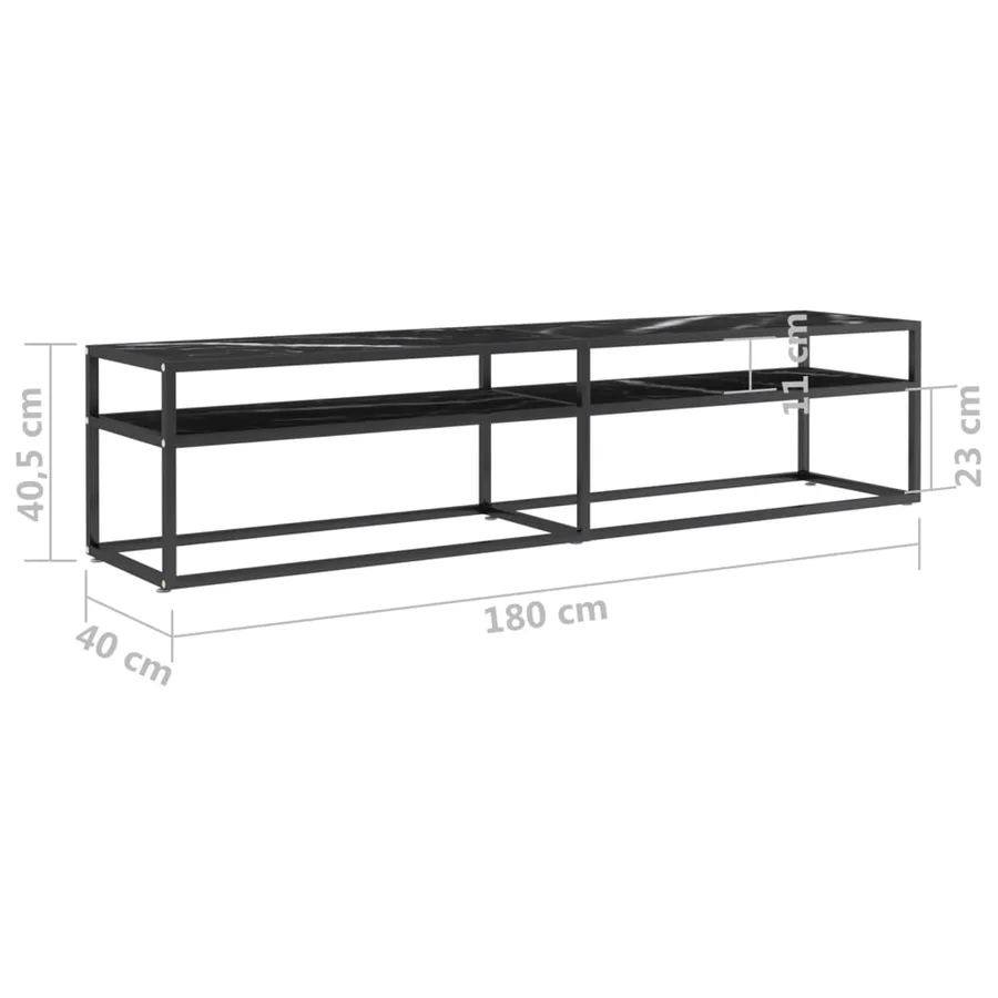 Meuble TV marbre noir 180x40x40,5 cm verre trempé - 7