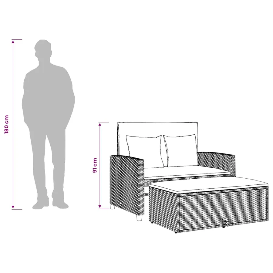 Canapé de jardin avec coussins 2 places beige résine tressée - 12
