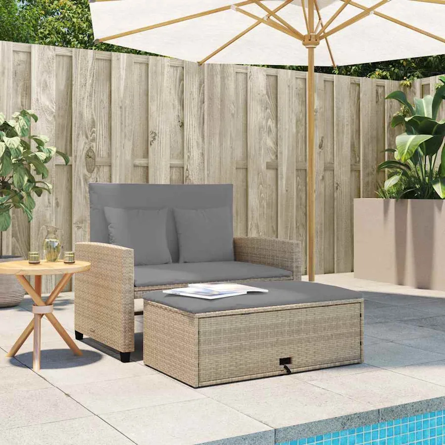 Canapé de jardin avec coussins 2 places beige résine tressée - 3