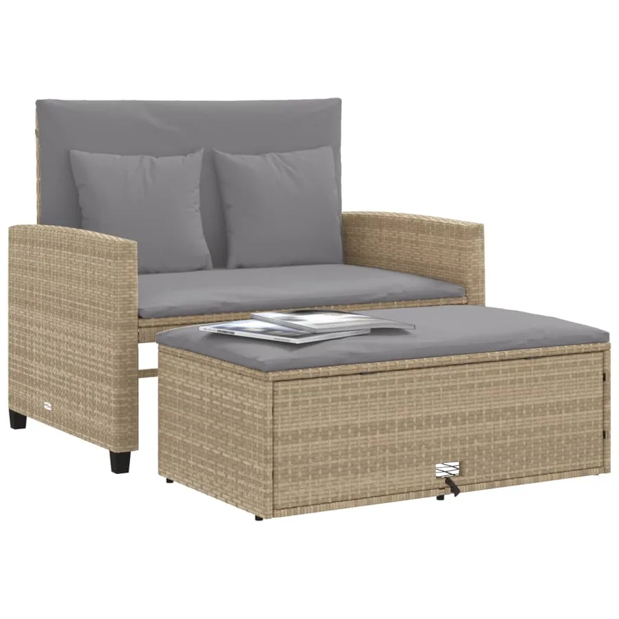 Canapé de jardin avec coussins 2 places beige résine tressée - 4
