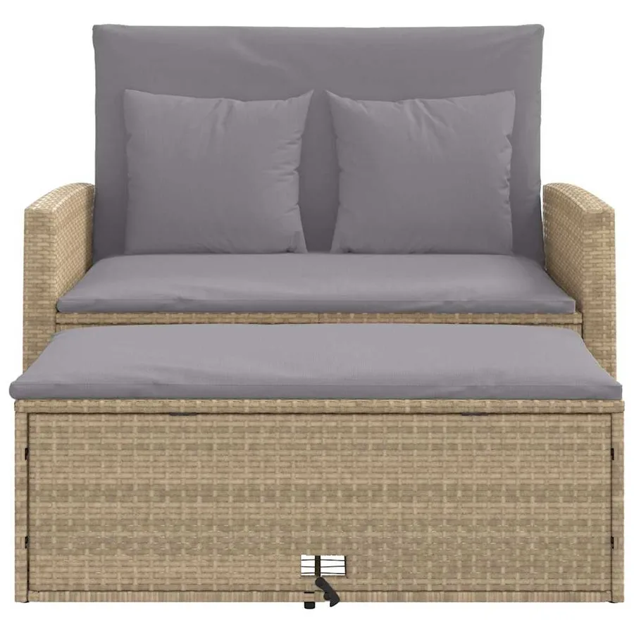 Canapé de jardin avec coussins 2 places beige résine tressée - 6